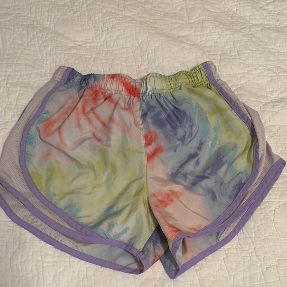 Nike Multicolor Tie-Dye Athletic Shorts with Purple Trim